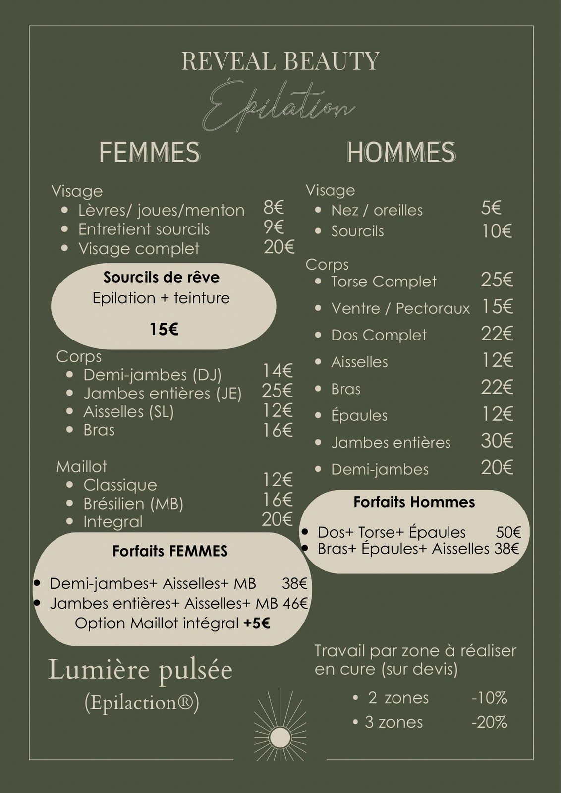 reveal-beauty-flyer-epilation Carte des soins du visage et tarifs Reveal Beauty Sanary-sur-Mer
